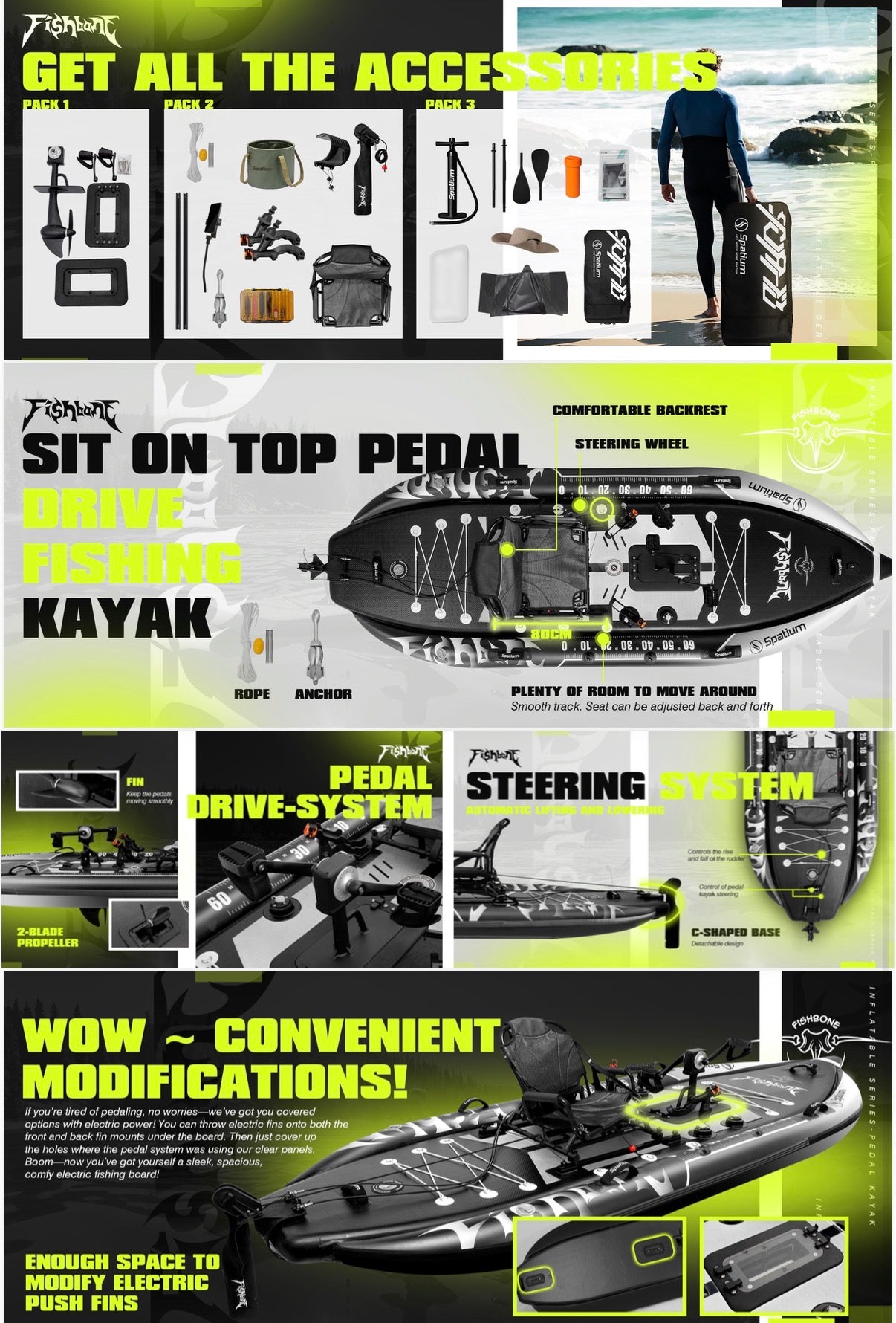 Premium Angelkajak Padelantrieb aufblasbar / Tusker ink. Zubehör Angelsub