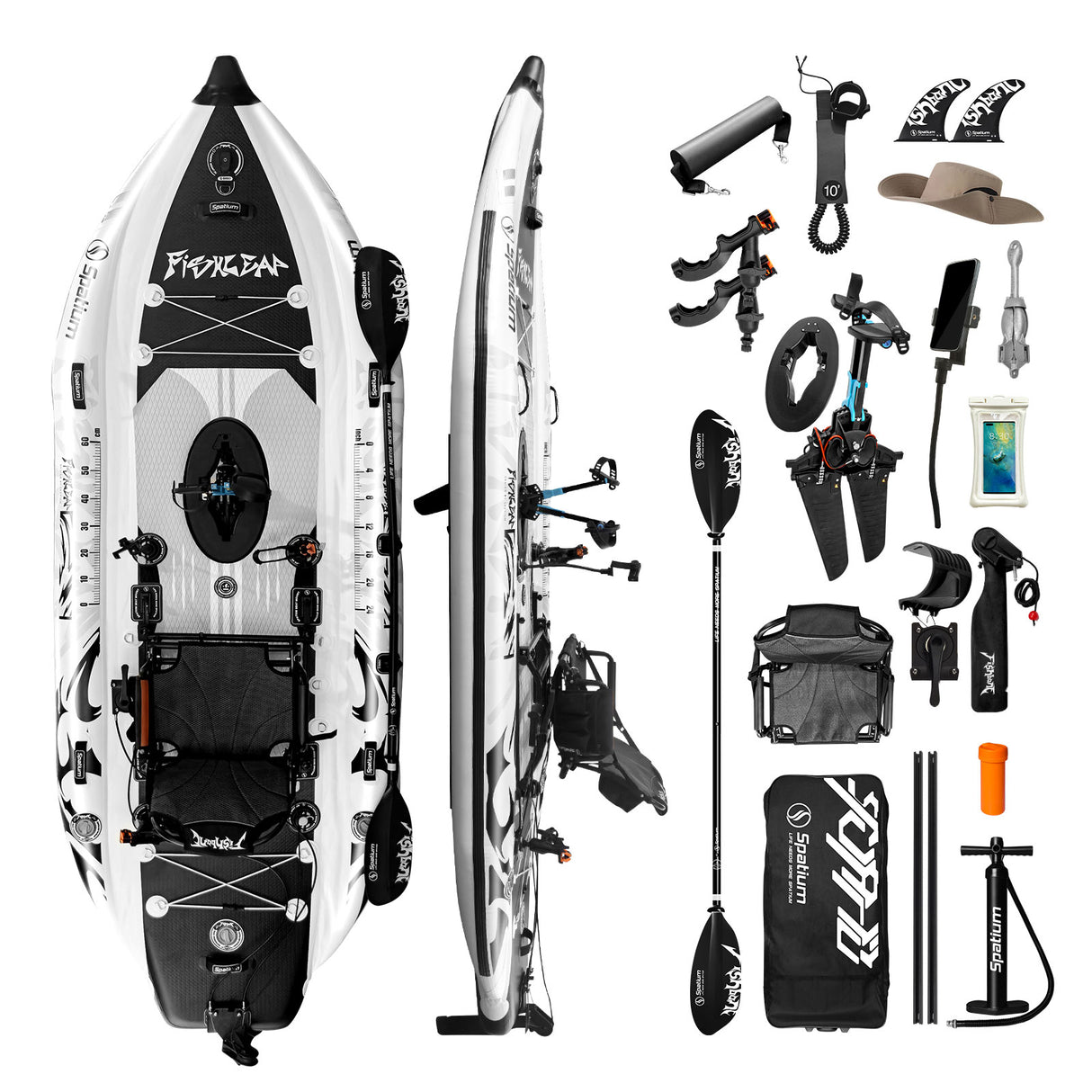Spatium Fishleap Premium Inflatable Fishing Kayak with Pedal Drive System (Tusker) – Including Accessories