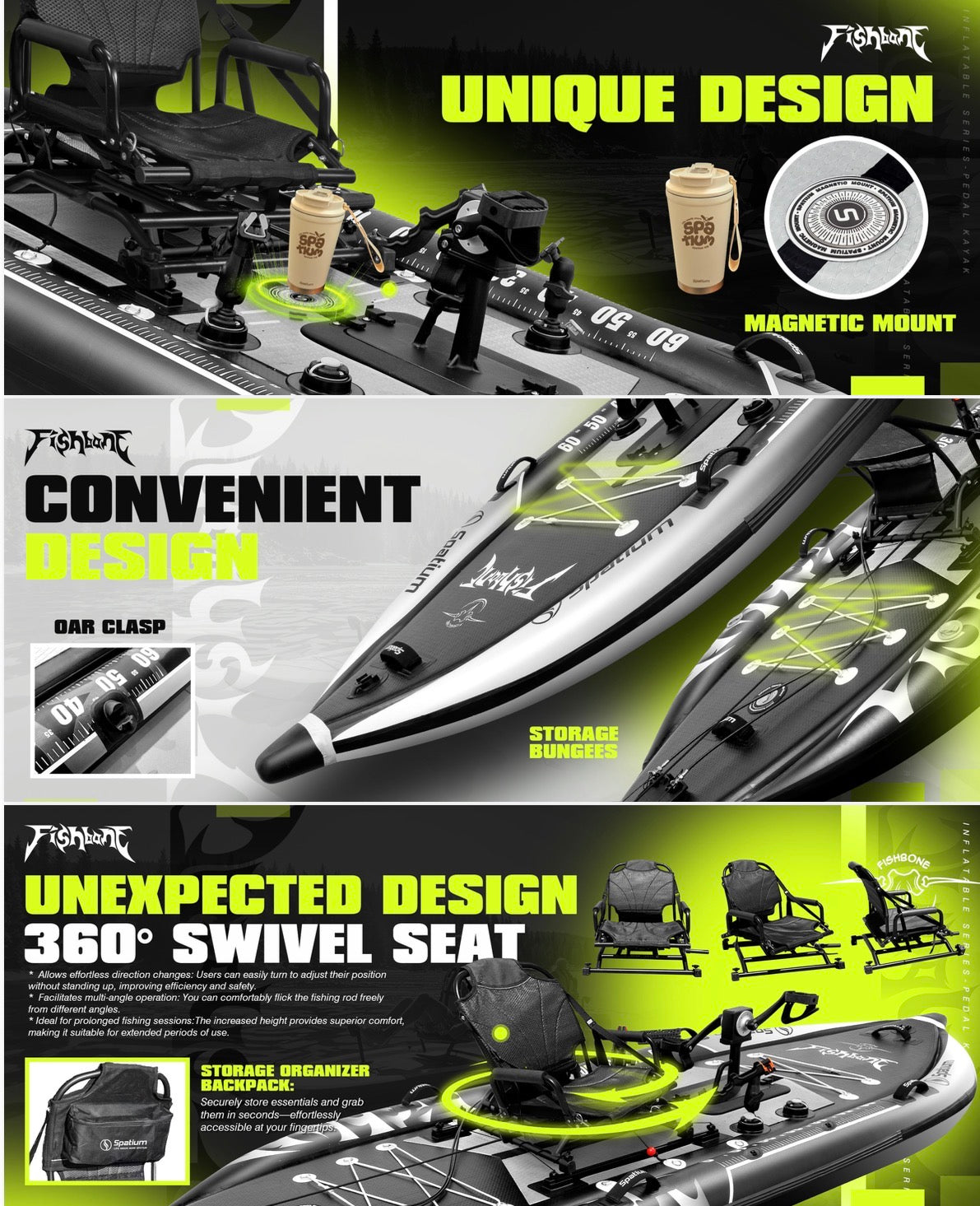 Premium Angelkajak Padelantrieb aufblasbar / Tusker ink. Zubehör Angelsub