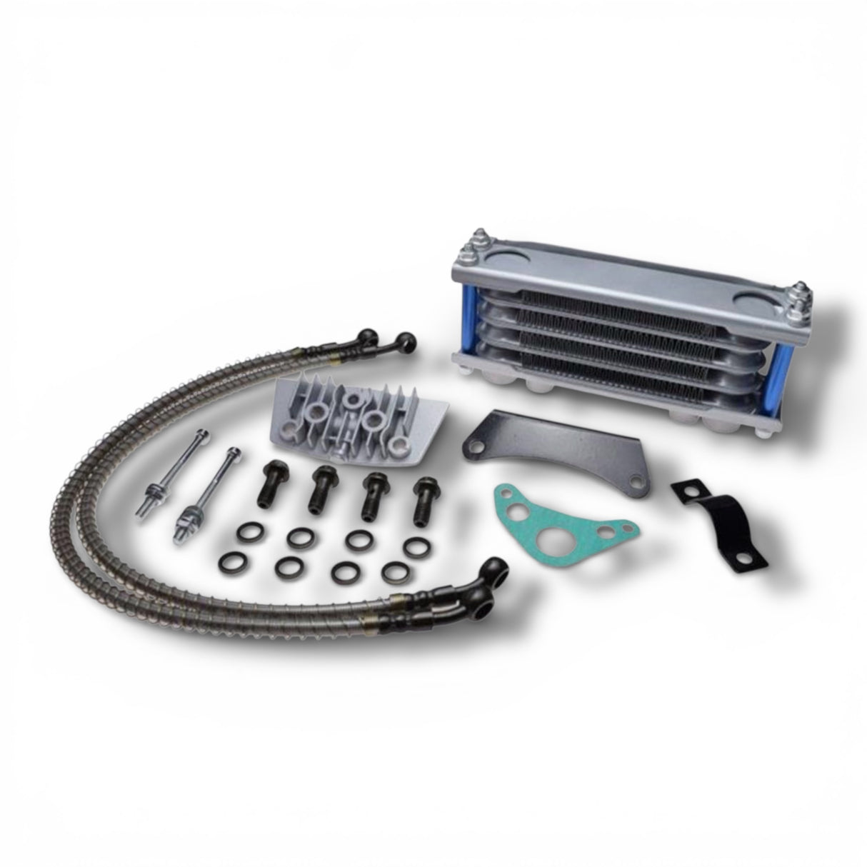 Oil cooler for pitbikes – incl. bracket and oil lines