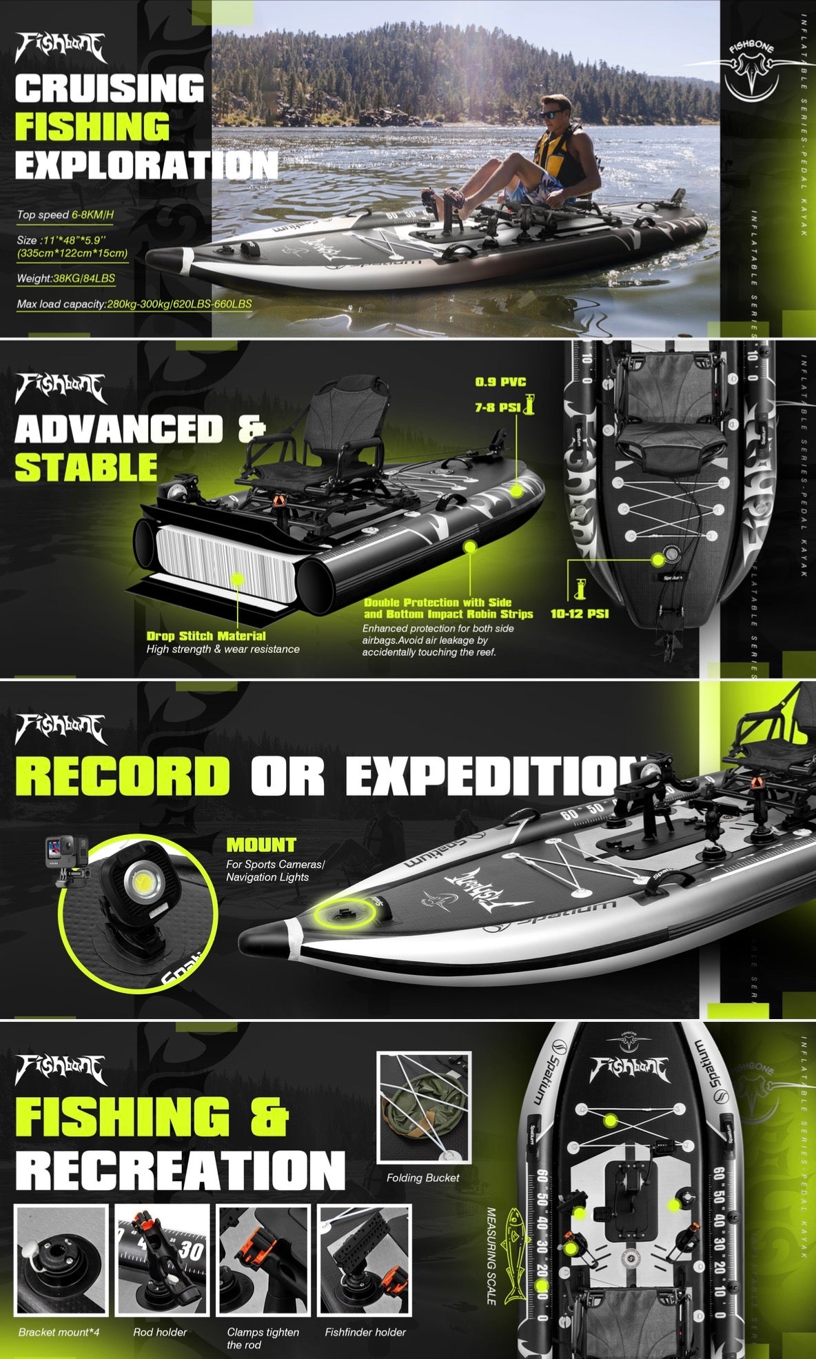 Premium Angelkajak Padelantrieb aufblasbar / Tusker ink. Zubehör Angelsub