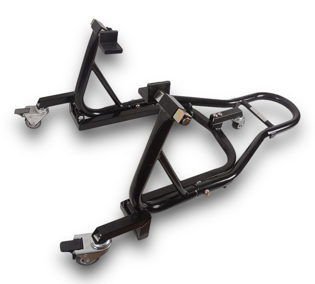 Motorcycle assembly stand maneuvering aid universal black
