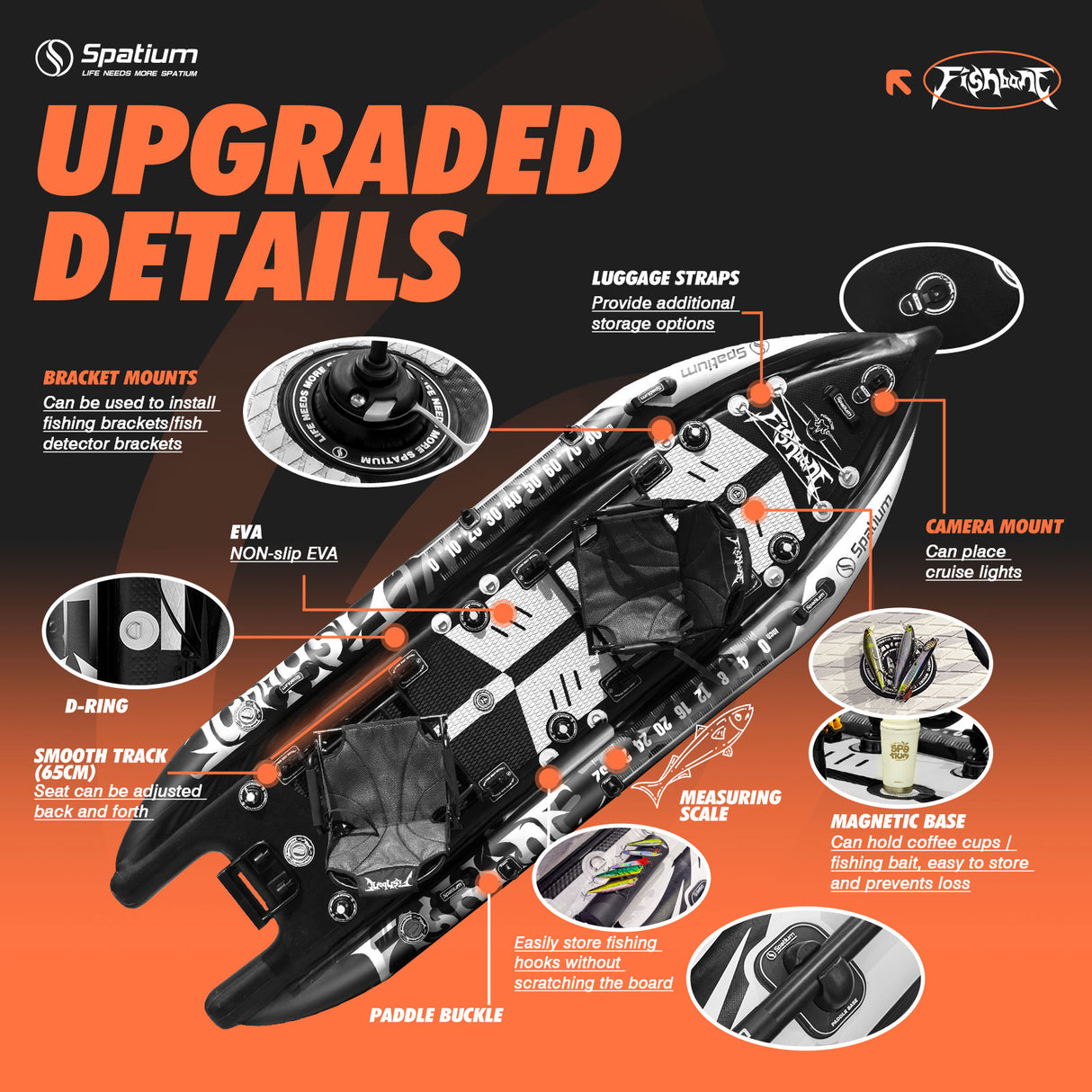 Spatium FishBone Tandem – Premium aufblasbares Angelboard für 2 Personen ohne Antrieb