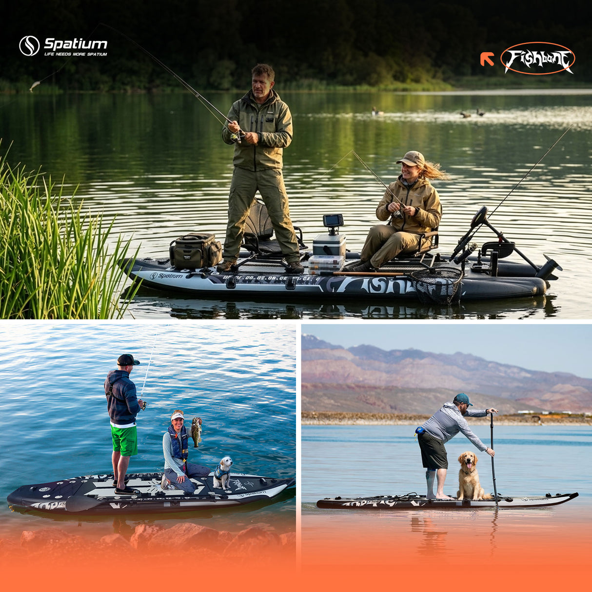 Spatium FishBone Tandem – Premium aufblasbares Angelboard für 2 Personen ohne Antrieb