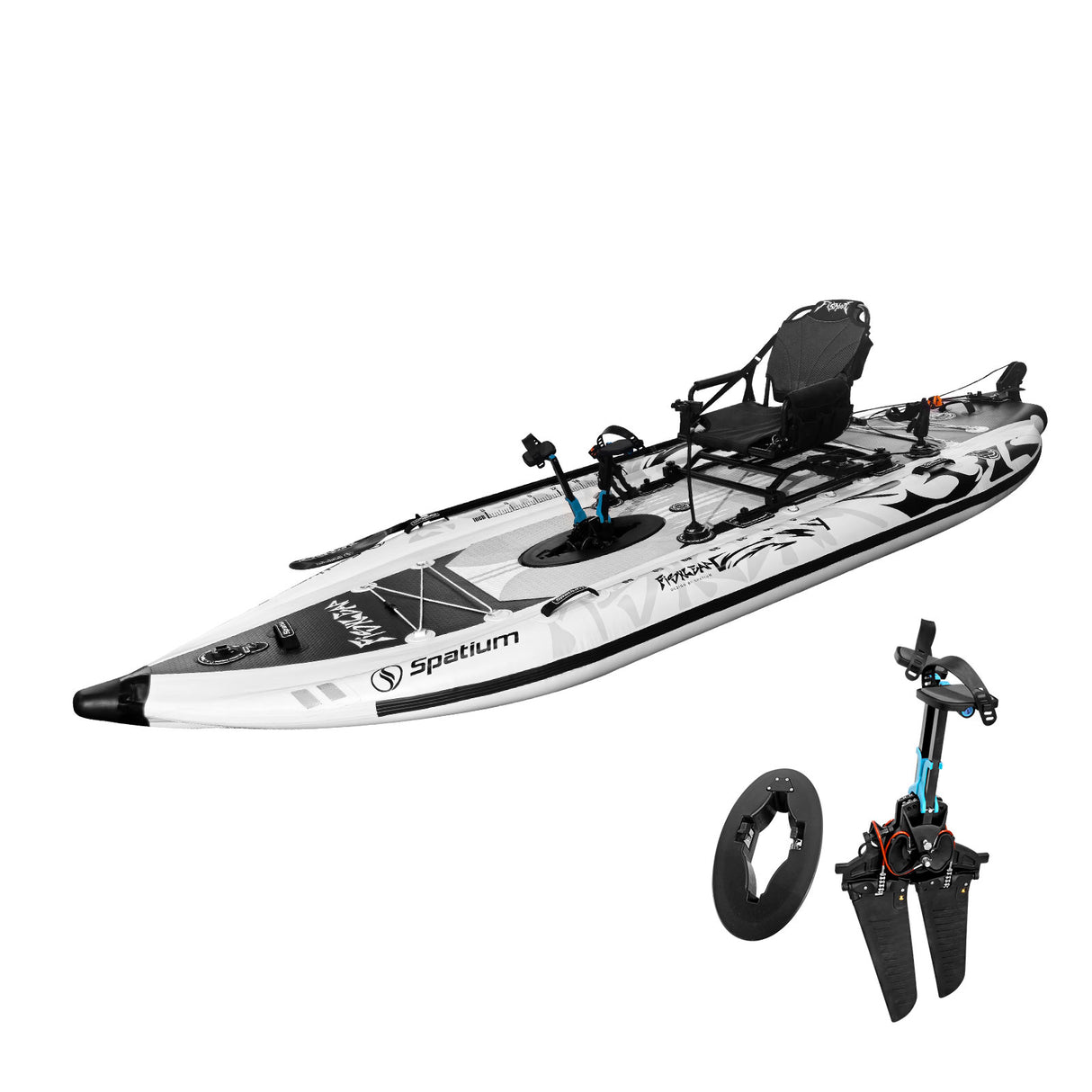 Spatium Fishleap Premium Inflatable Fishing Kayak with Pedal Drive System (Tusker) – Including Accessories