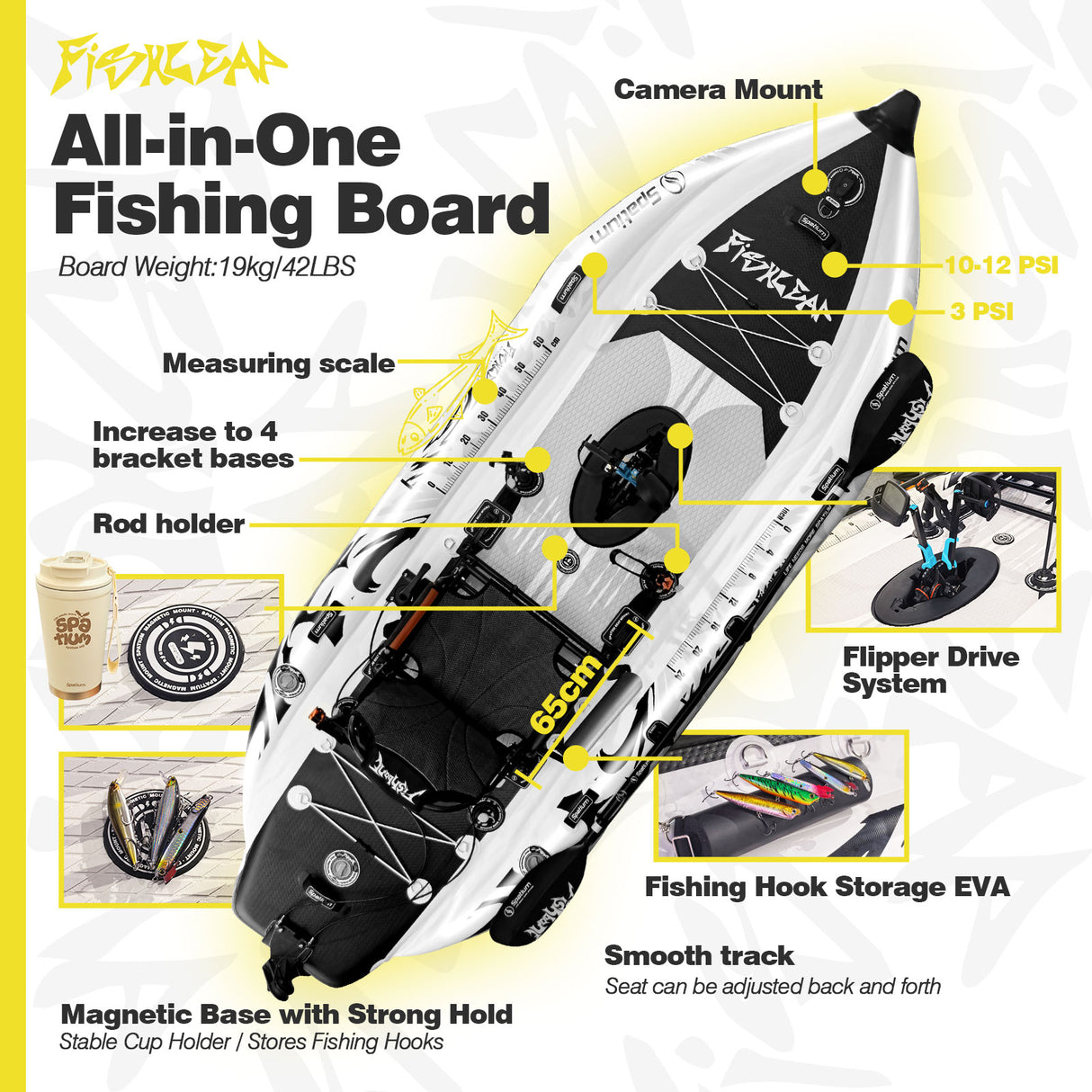 Spatium Fishleap Premium Inflatable Fishing Kayak with Pedal Drive System (Tusker) – Including Accessories