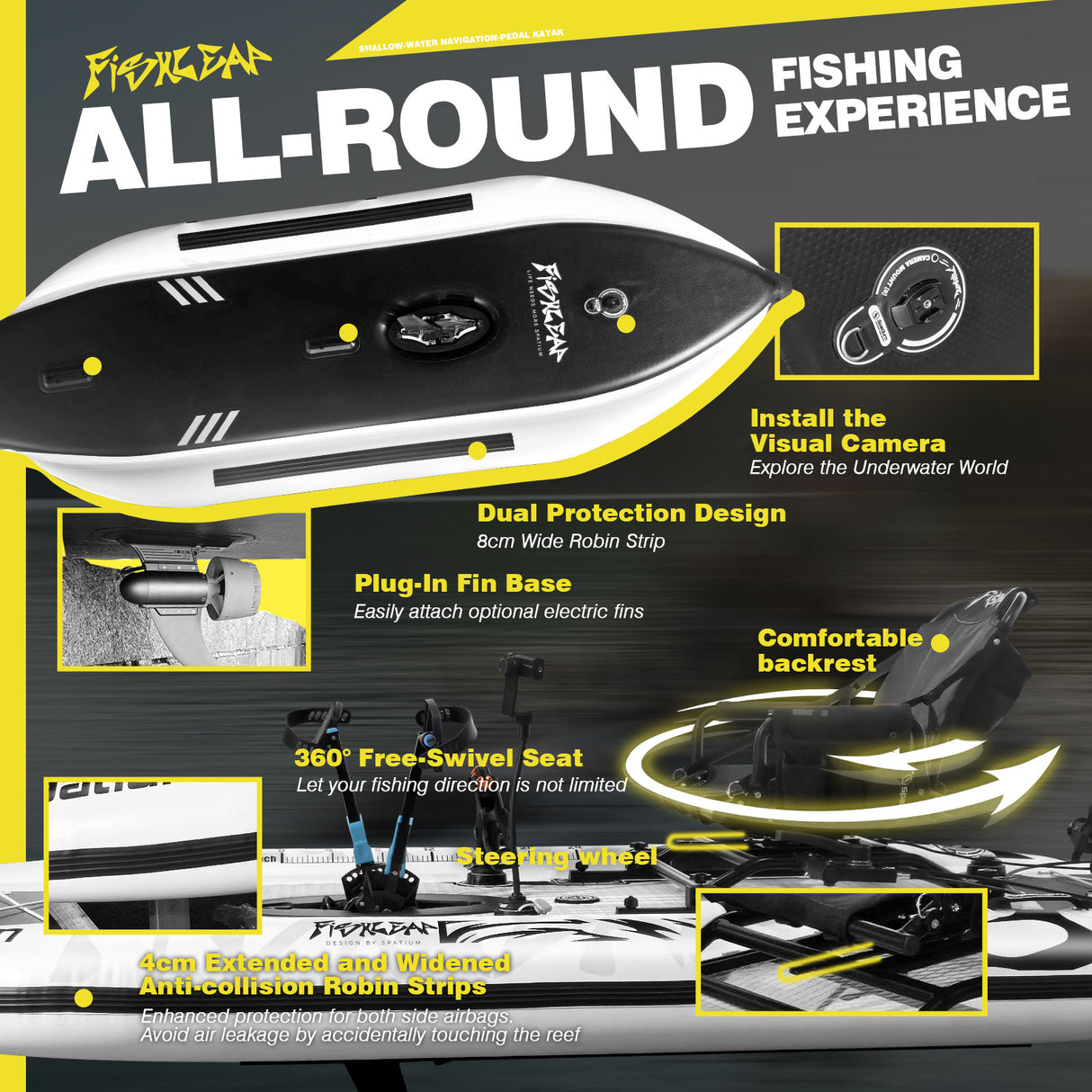 Spatium Fishleap Premium Inflatable Fishing Kayak with Pedal Drive System (Tusker) – Including Accessories