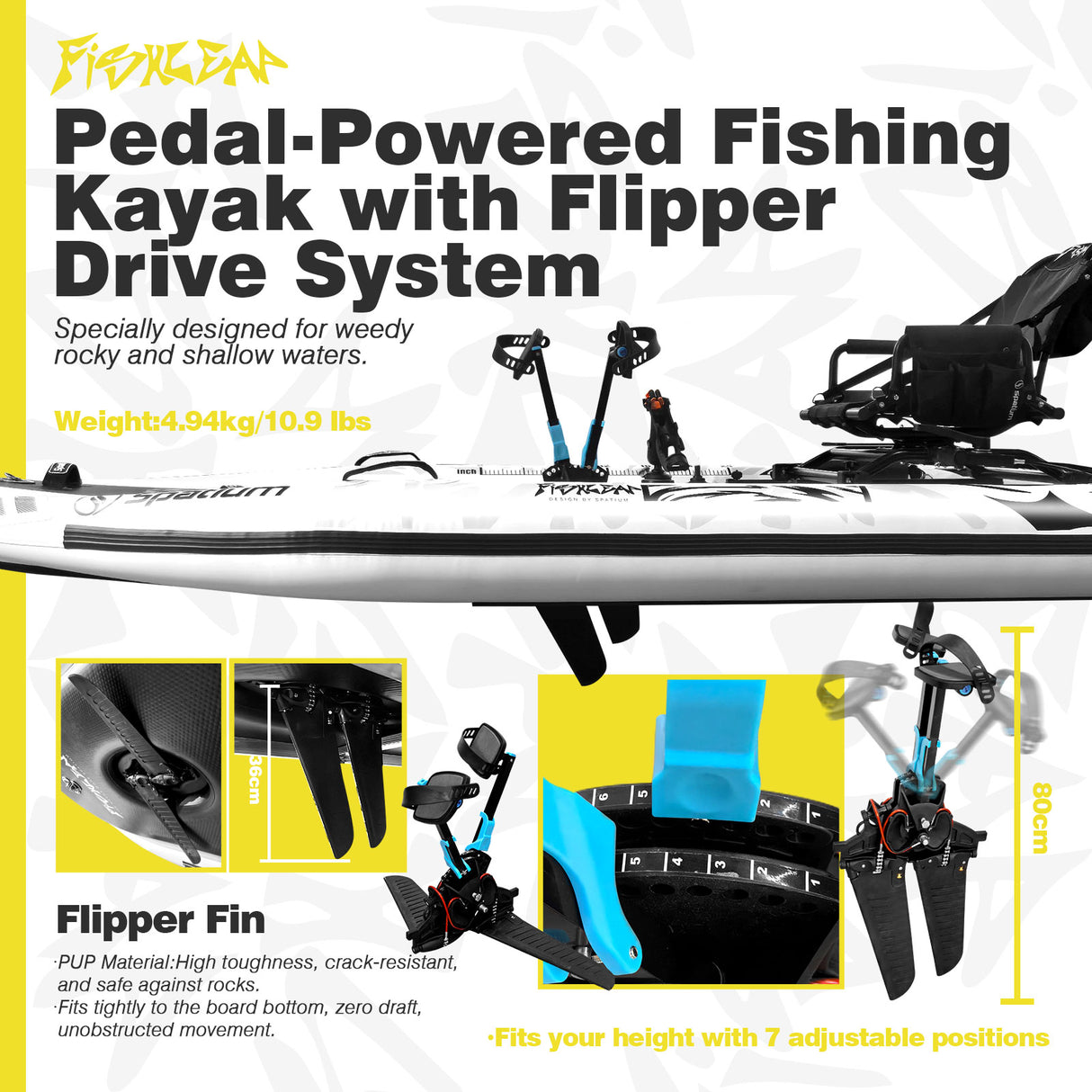 Spatium Fishleap Premium Inflatable Fishing Kayak with Pedal Drive System (Tusker) – Including Accessories